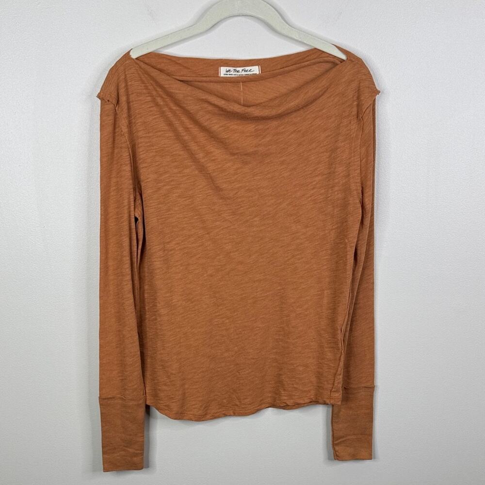 Free People We The Free Kimmi Cinnabar Cowl Neck Long Sleeve Top XS Rust